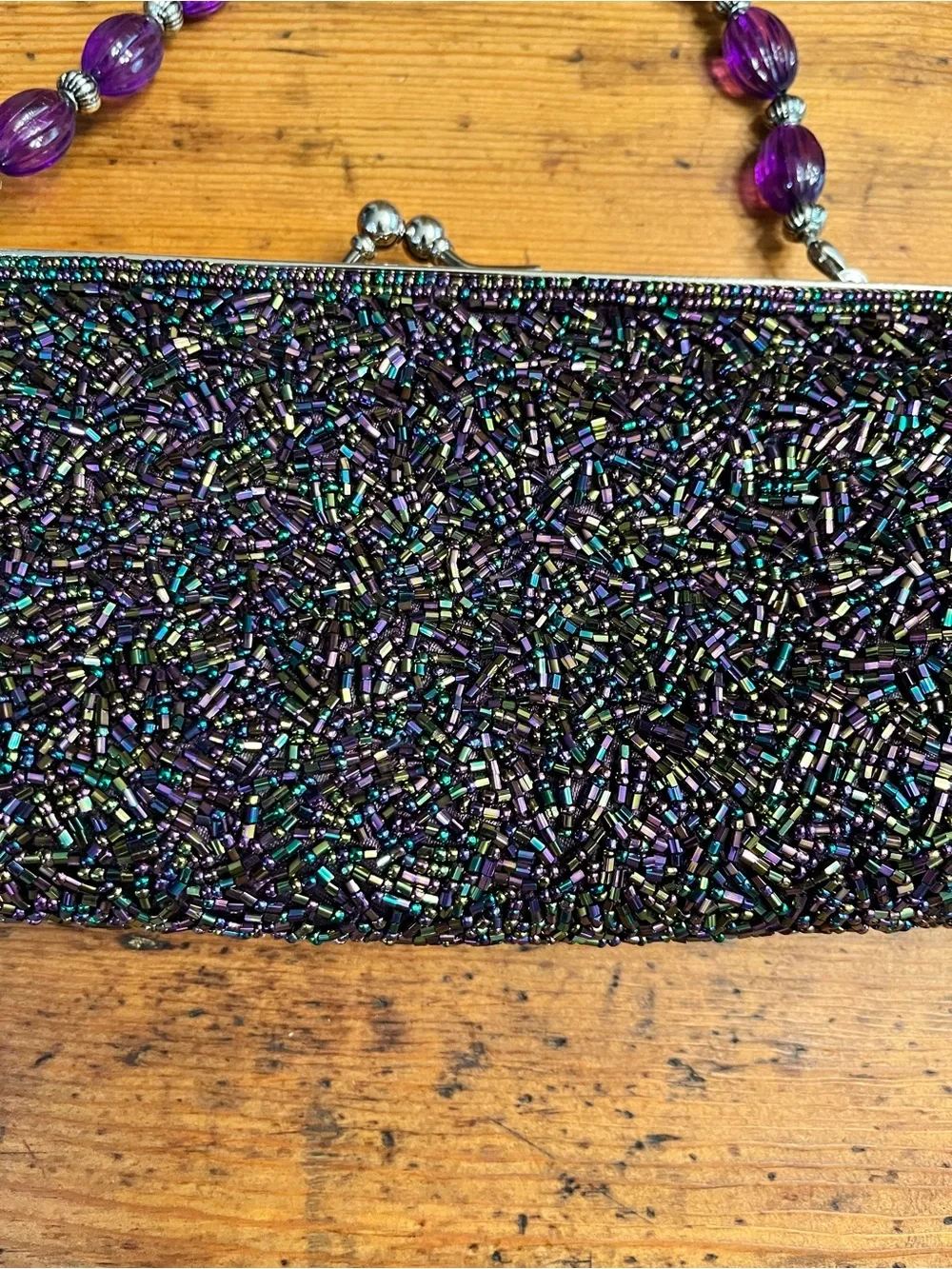 Vintage Carlo Fellini Beaded Evening Clutch Handbag in Plum